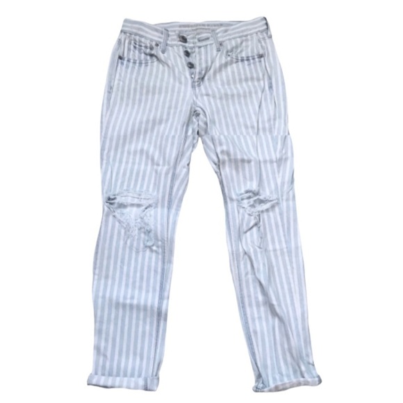 AMERICAN Eagle striped tomgirl boyfriend button fly jeans - Picture 2 of 9